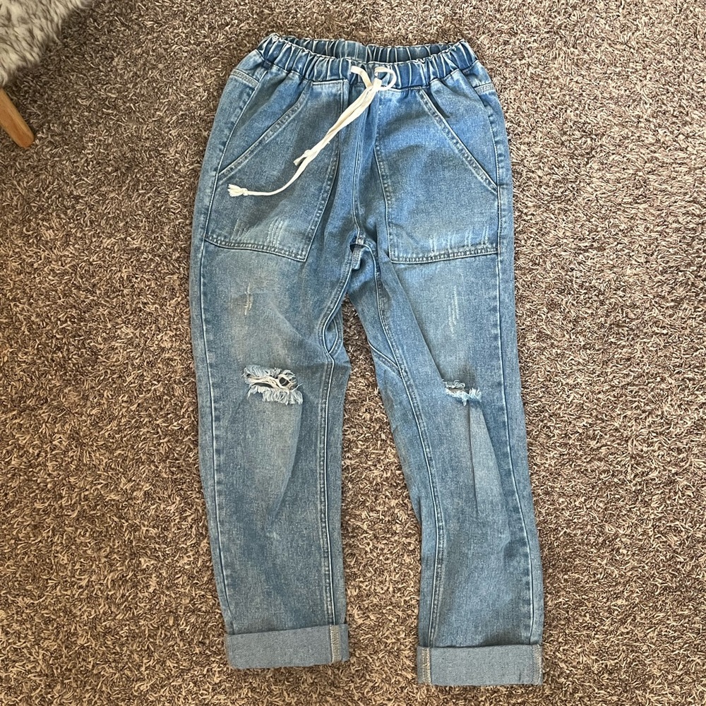 Elastic drawstring baggy denim size small